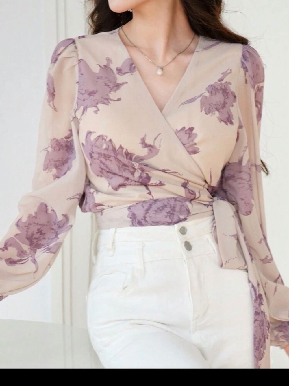 Floral Wrap Blouse - Mauve Floral